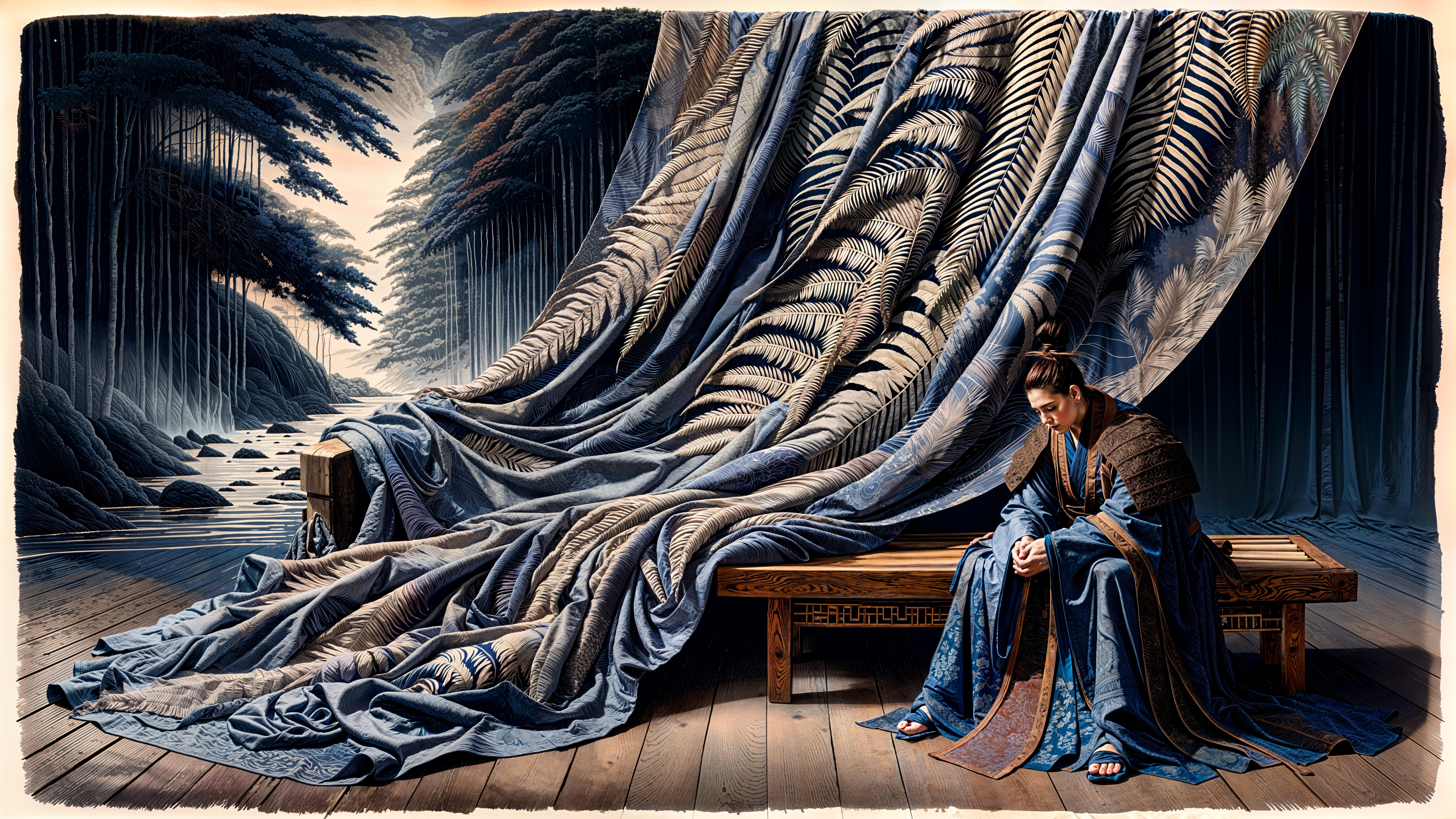 Contemplative Figure in Serene Natural Landscape