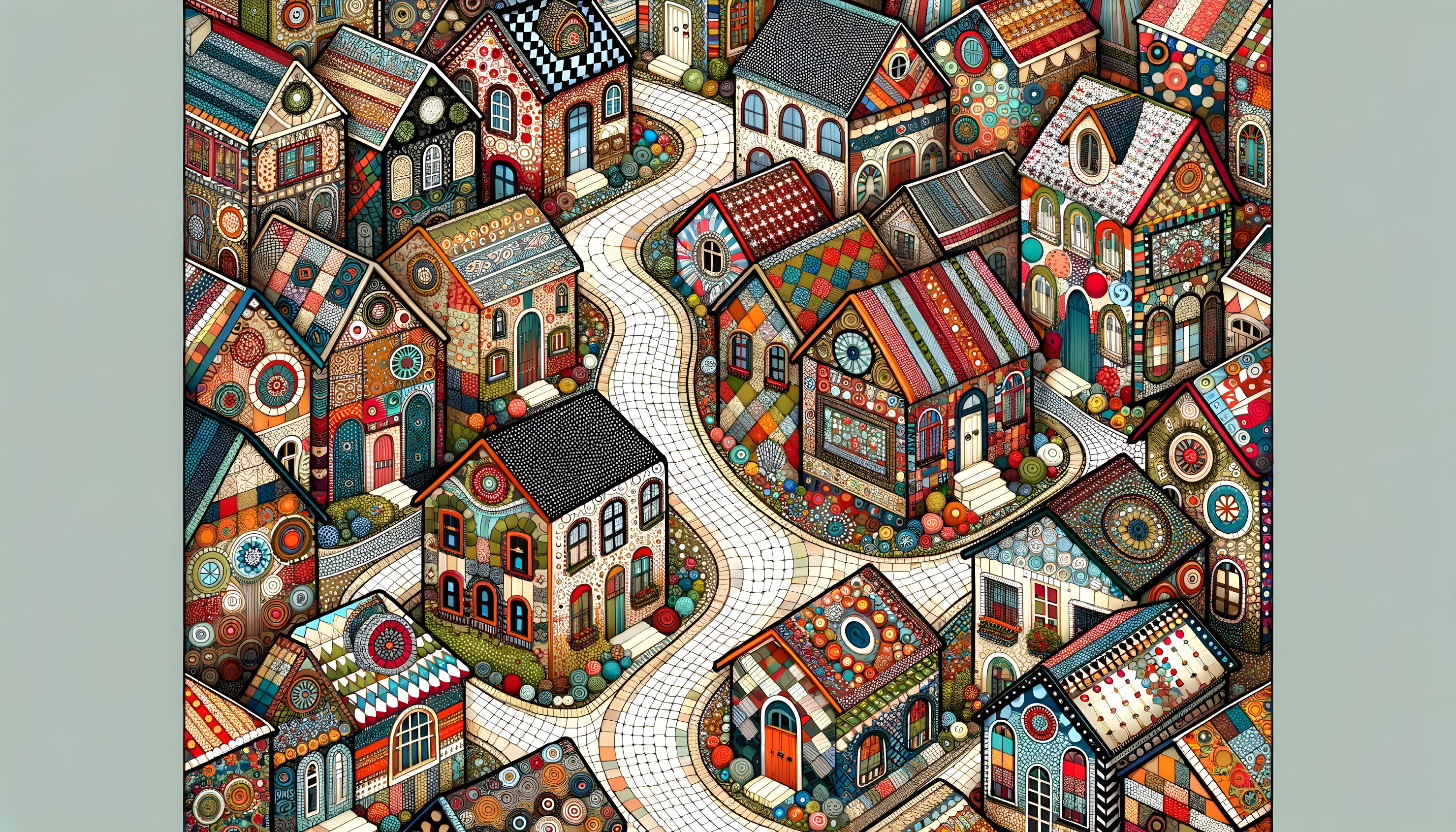 Whimsical Neighborhood with Colorful Houses and Paths