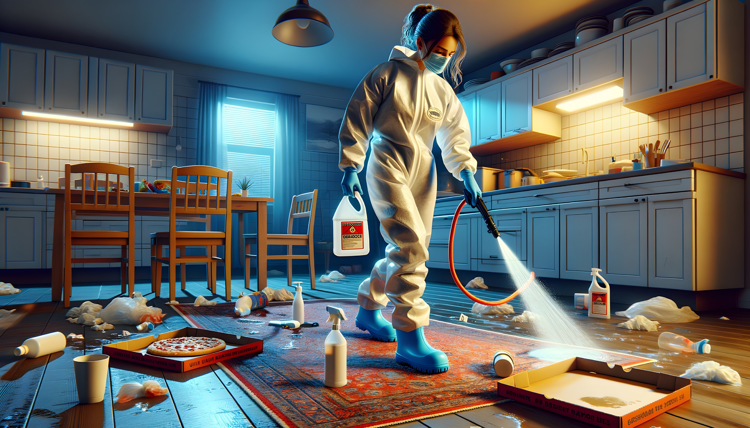 Cleaning a Cluttered Kitchen in a Hazmat Suit