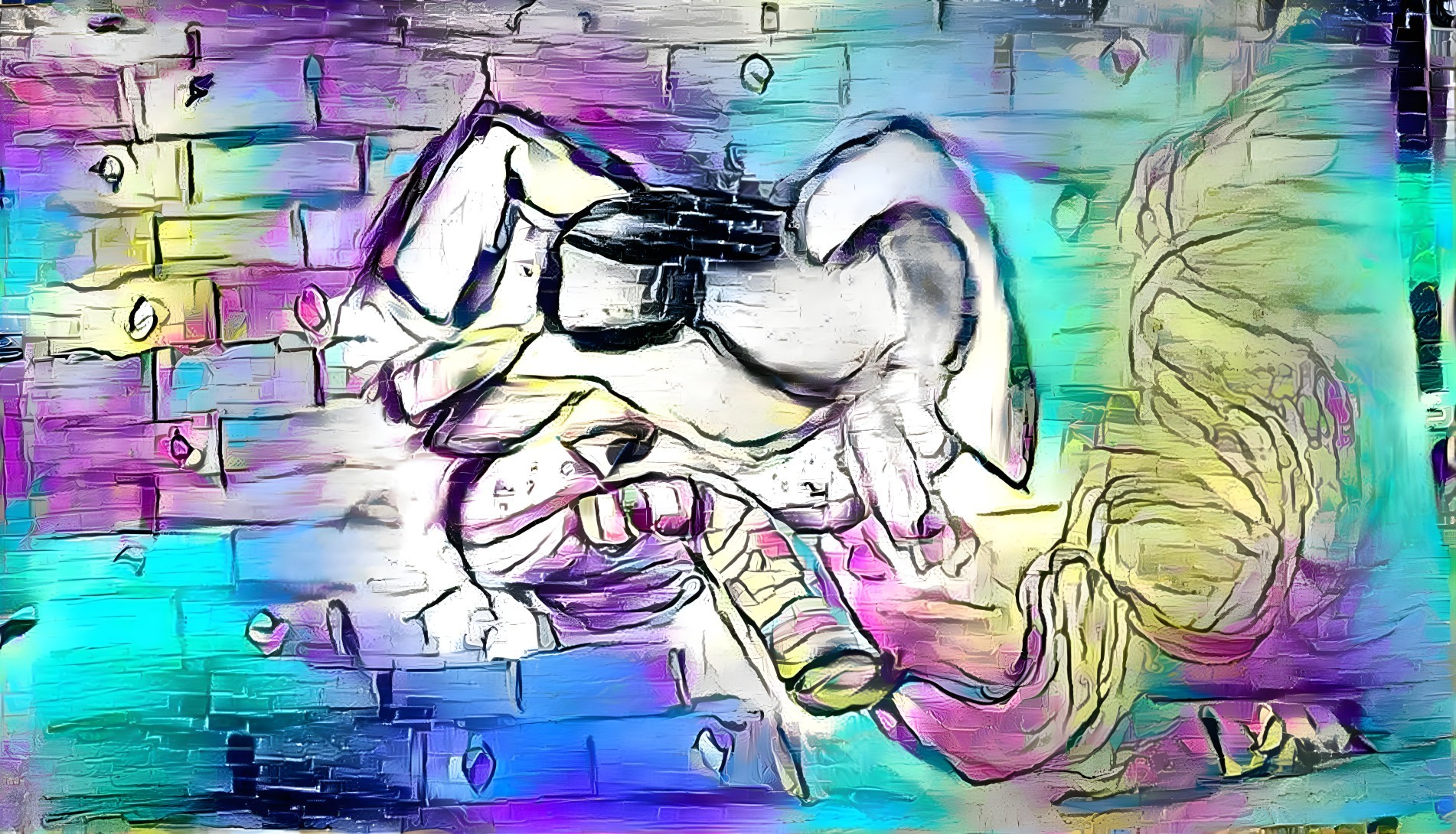 Psychedelic Abstract Digital Painting with Brick Wall Texture