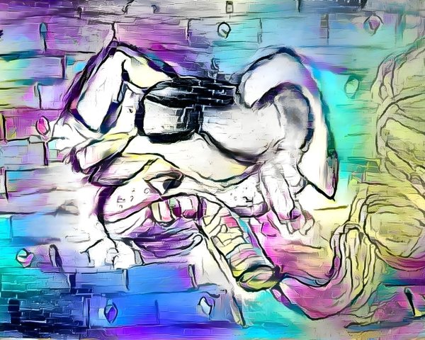 Psychedelic Abstract Digital Painting with Brick Wall Texture