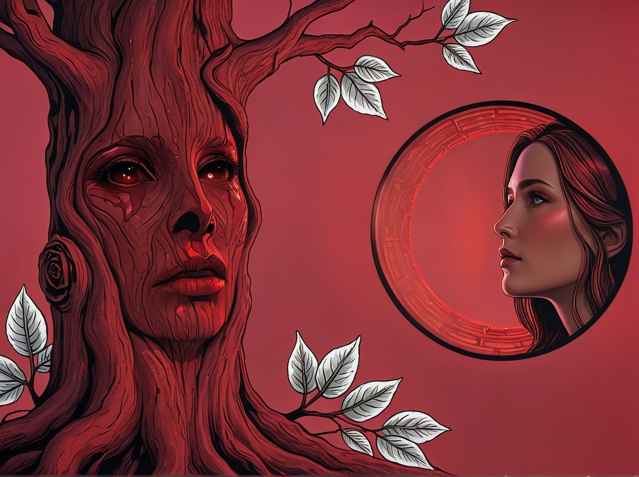 Hyperrealistic Tree Spirit and Young Woman Portrait