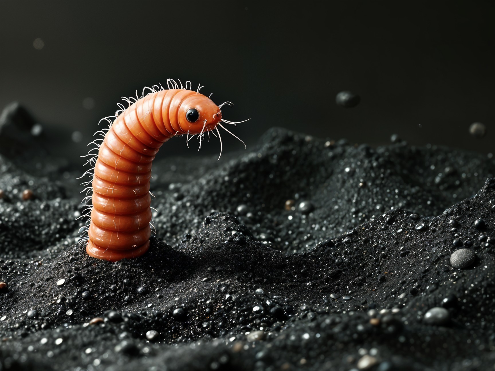 Close-up of a vibrant orange caterpillar on textured surface
