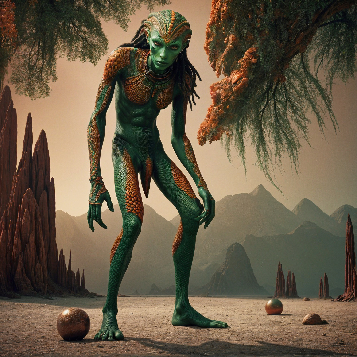 Humanoid Alien Creature in Otherworldly Landscape