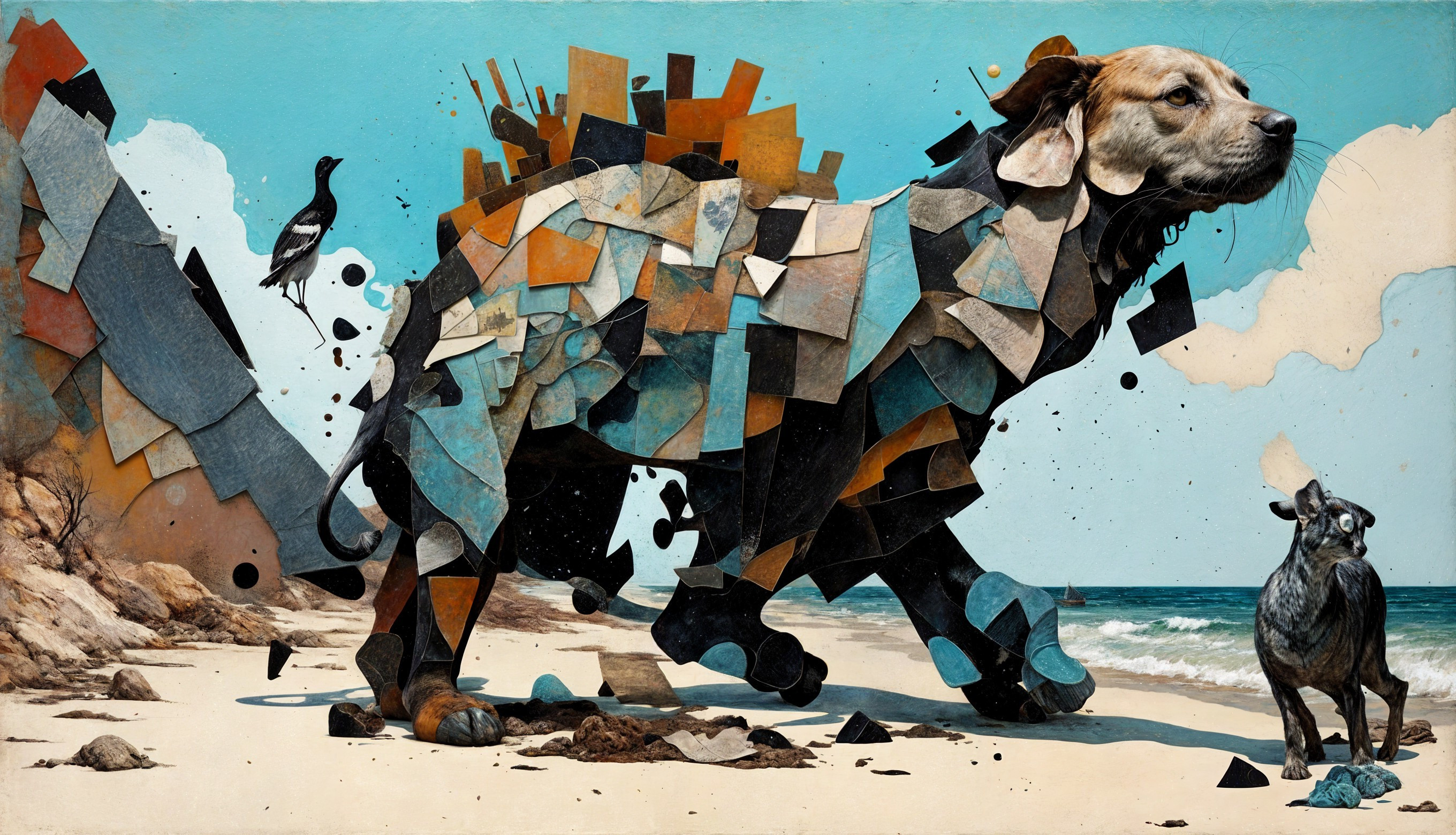 Colorful Geometric Dog on a Beach Scene