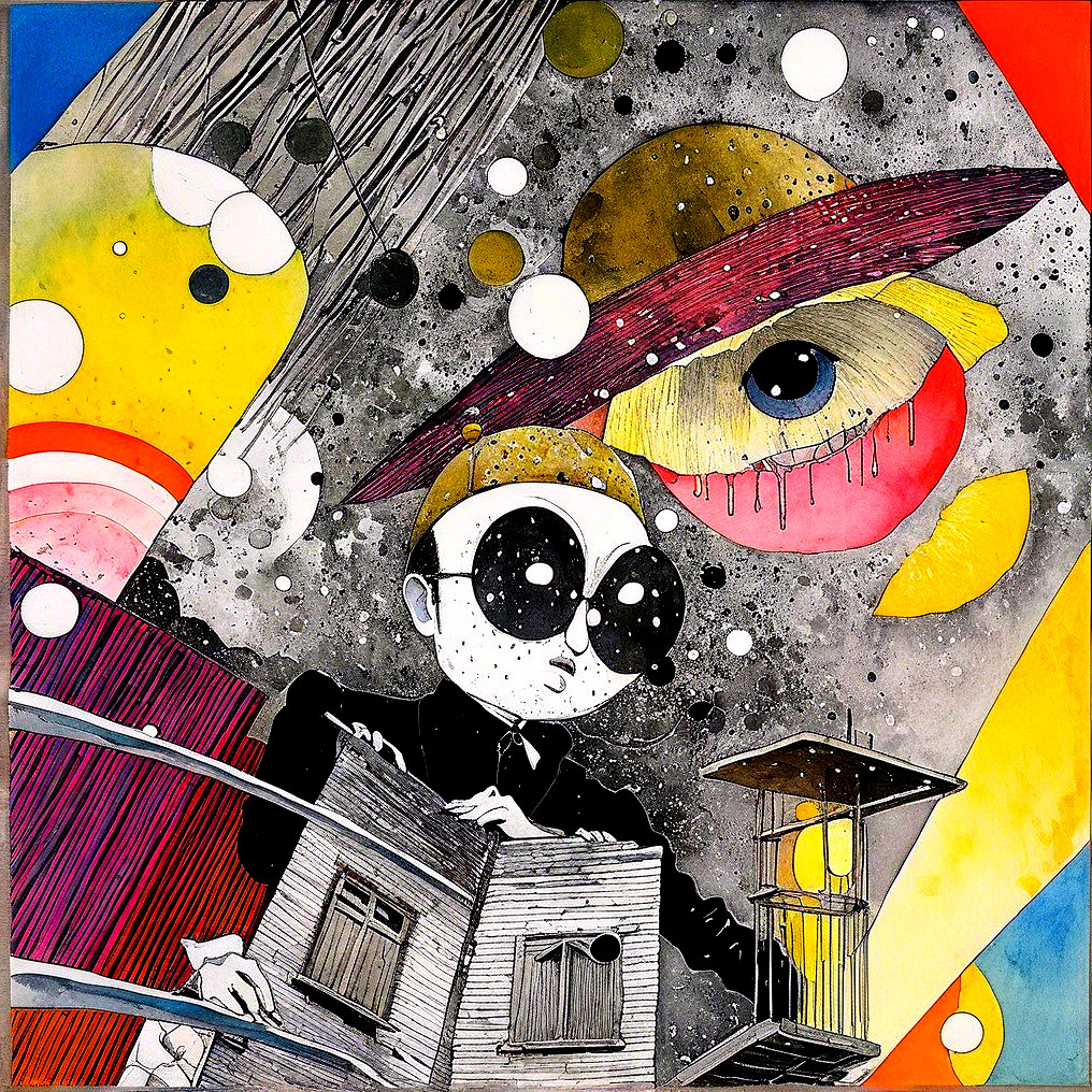 Whimsical Illustration of Character with Oversized Glasses
