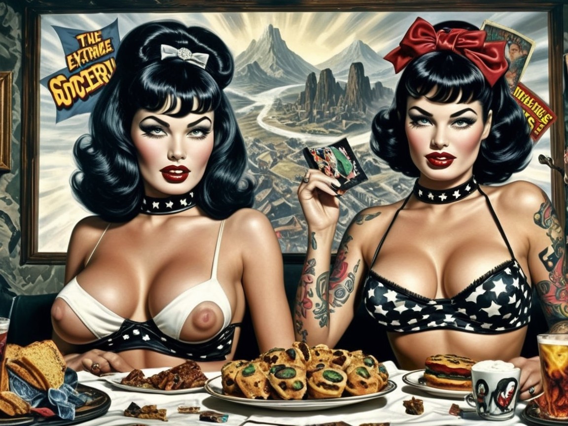 Glamorous Pin-Up Models at a Festive Table Setting