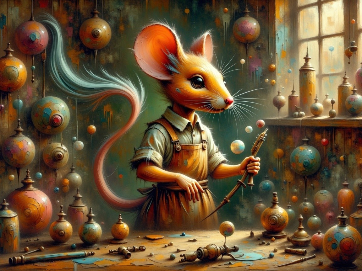Whimsical Workshop with Playful Mouse Crafting Instruments