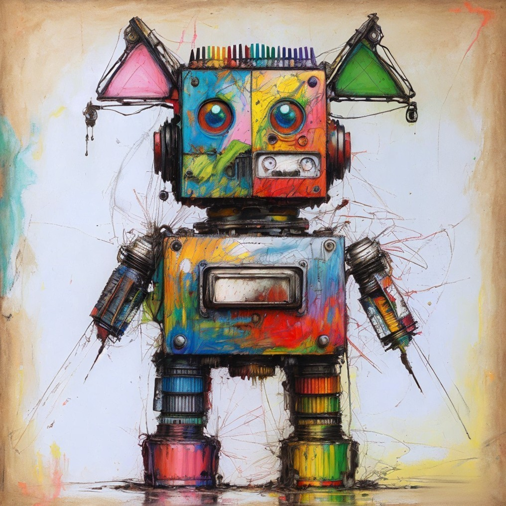 Whimsical Patchwork Robot with Colorful Design