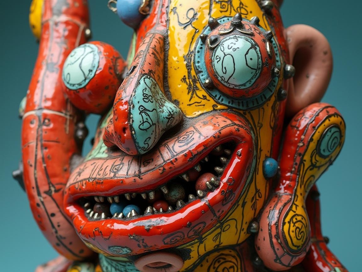 Vivid Abstract Sculpture with Exaggerated Features