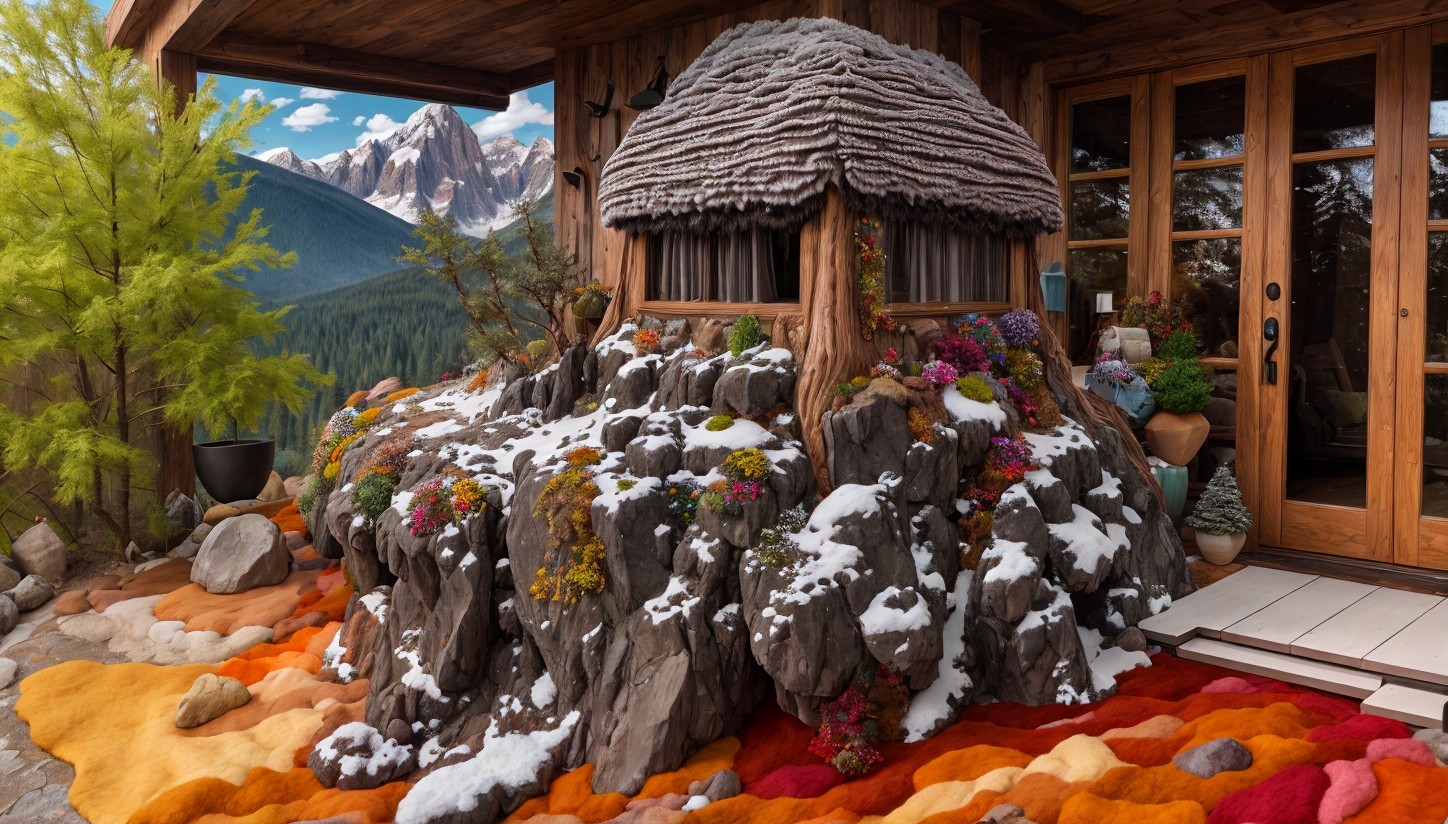 Whimsical Cottage Surrounded by Nature and Mountains