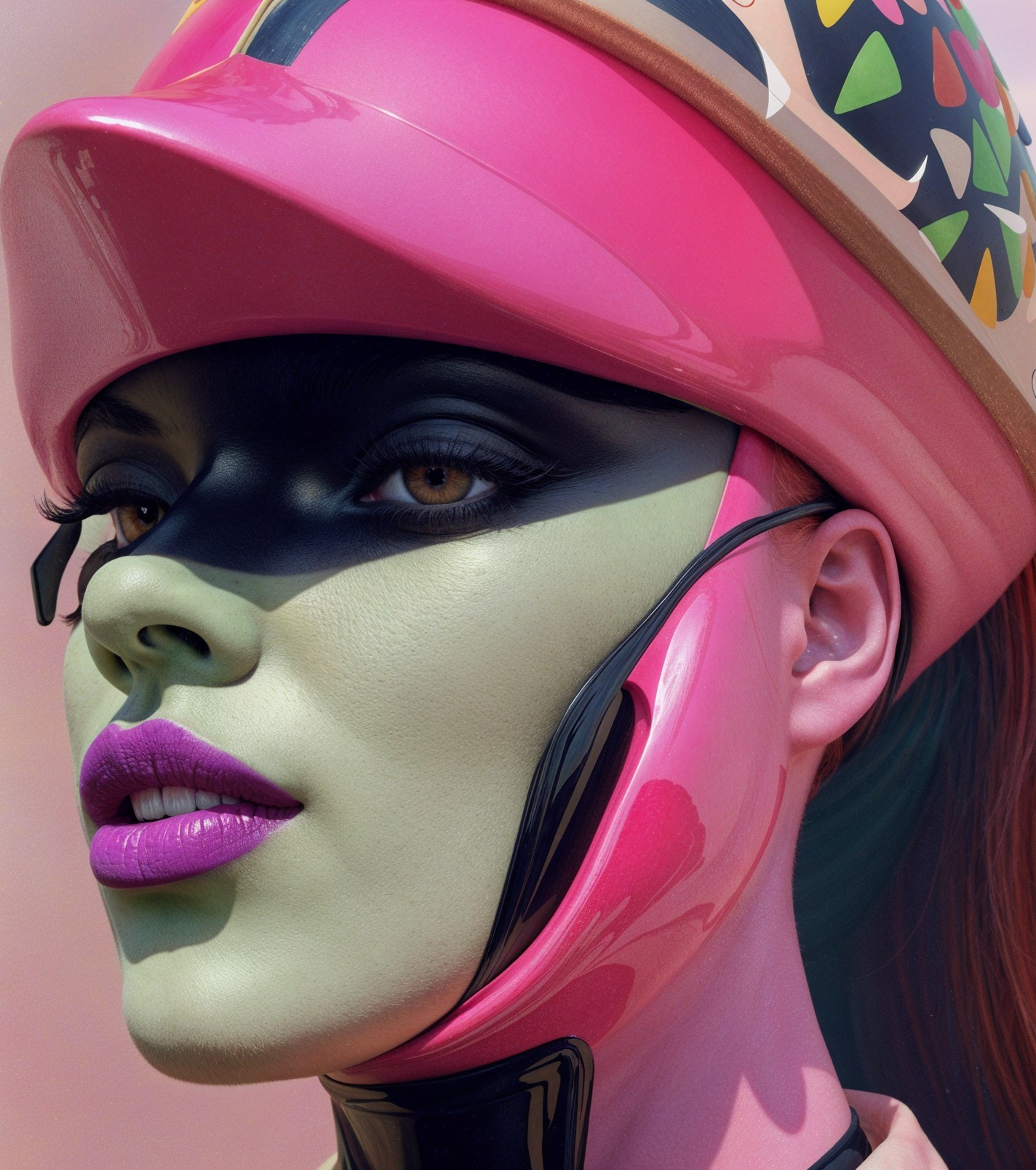 Close-Up Portrait of Model in Colorful Helmet