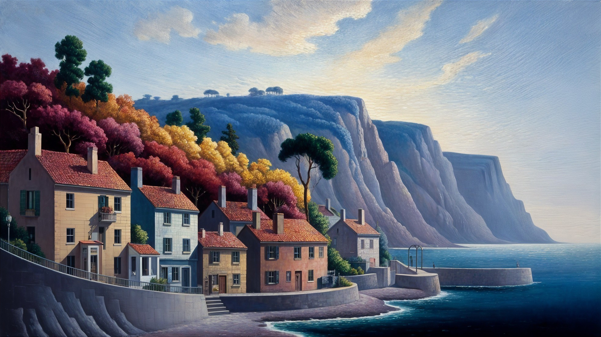 Charming Coastal Homes Amidst Autumn Foliage