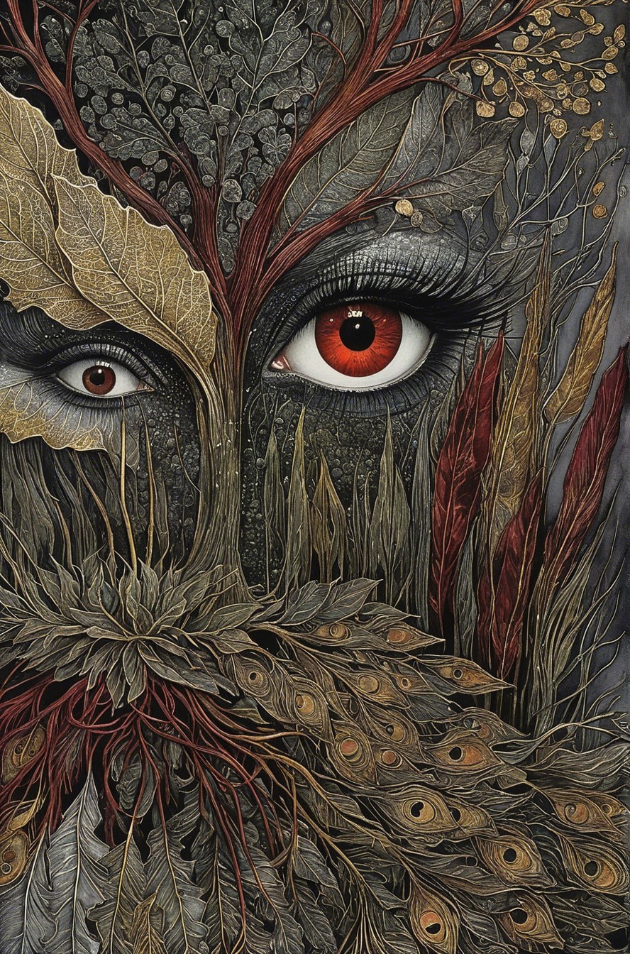 Nature and Human Elements Intertwined in Artwork