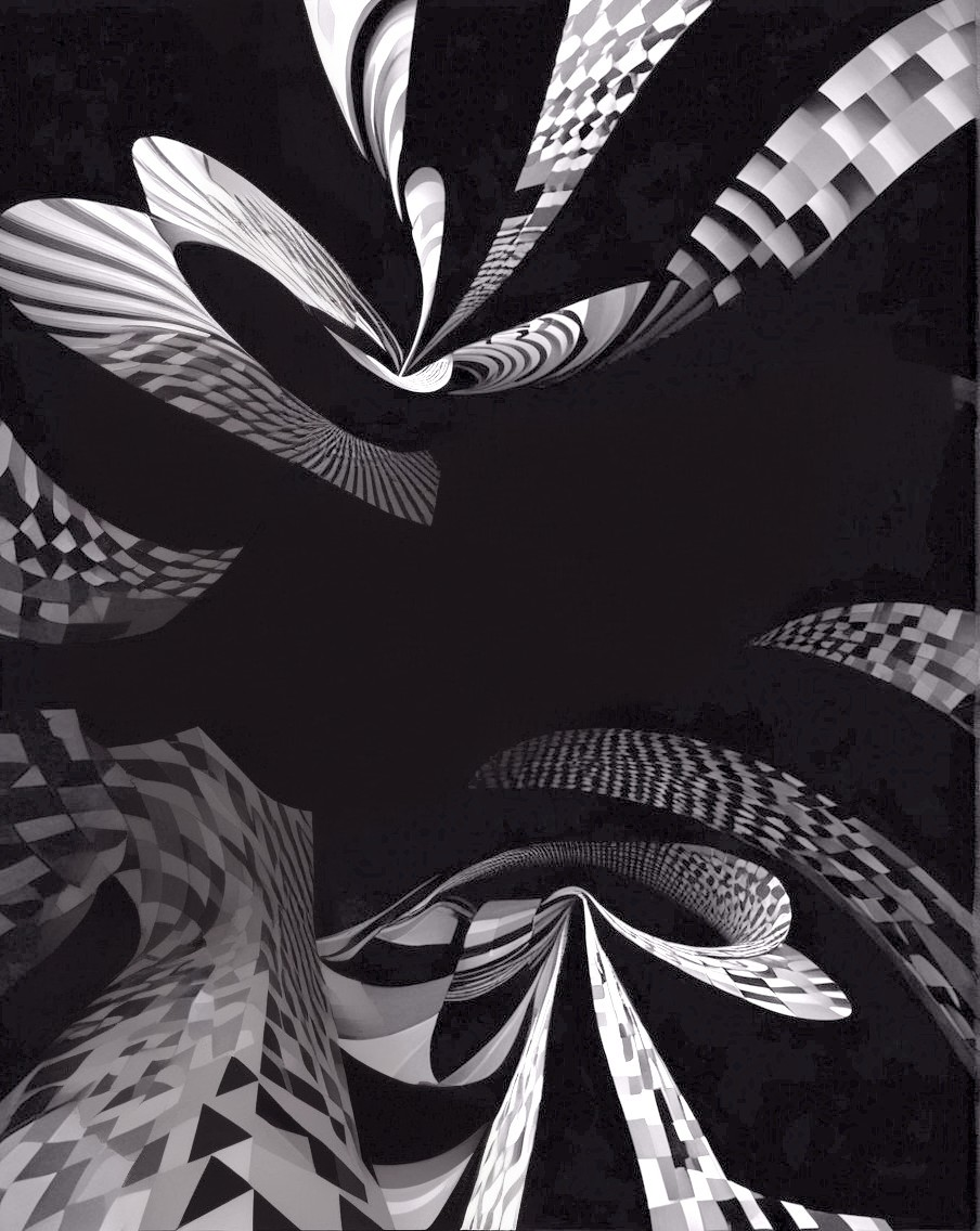 Abstract Composition of Swirling Shapes in Monochrome