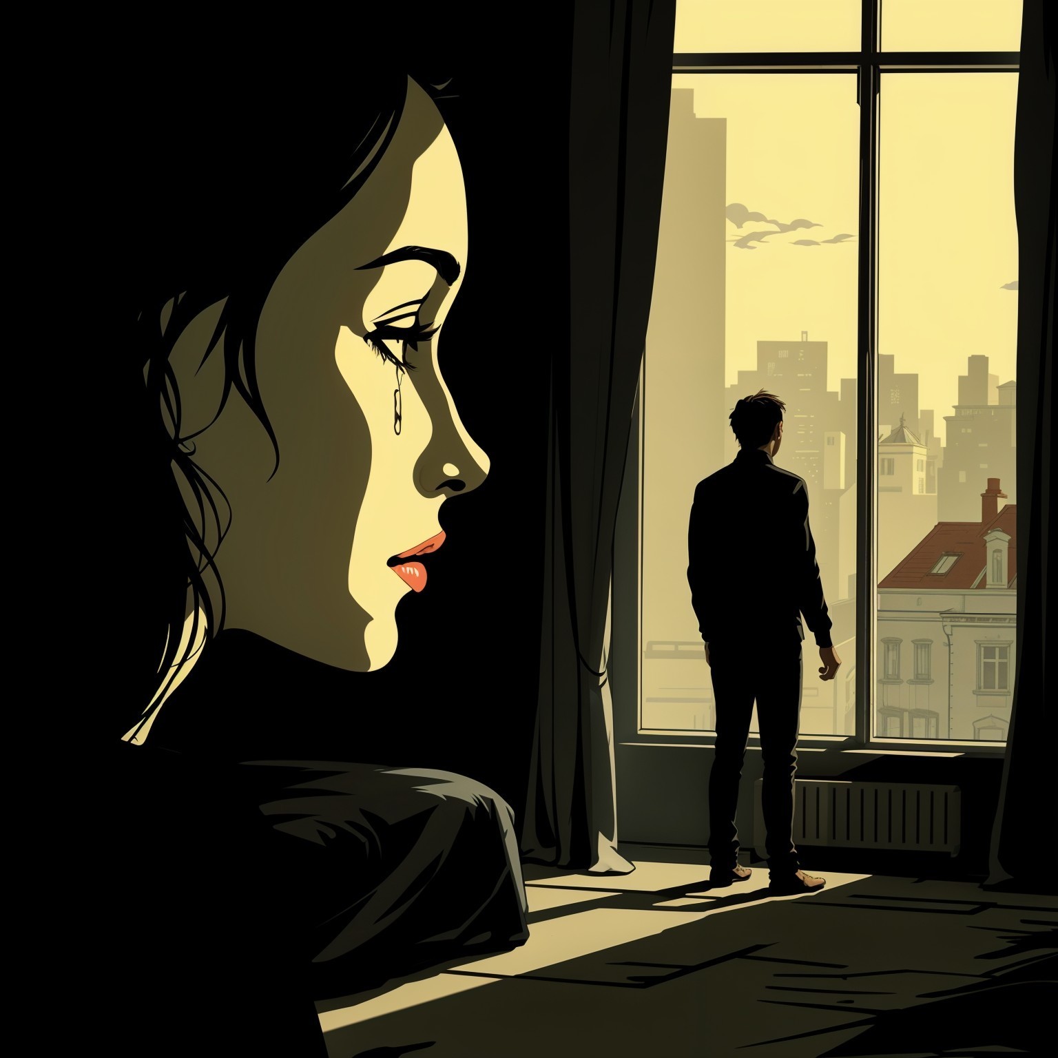 Dramatic Scene of Emotional Connection in Dim Lighting