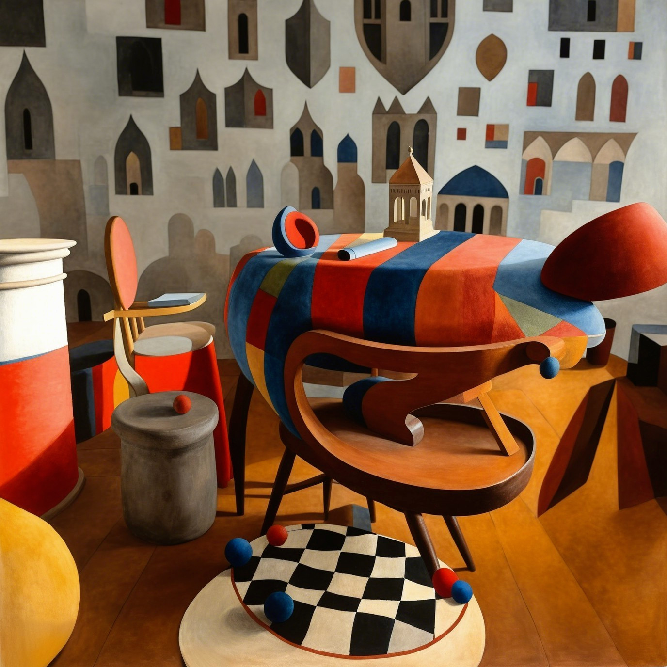 Vibrant Abstract Interior with Unique Table and Chairs