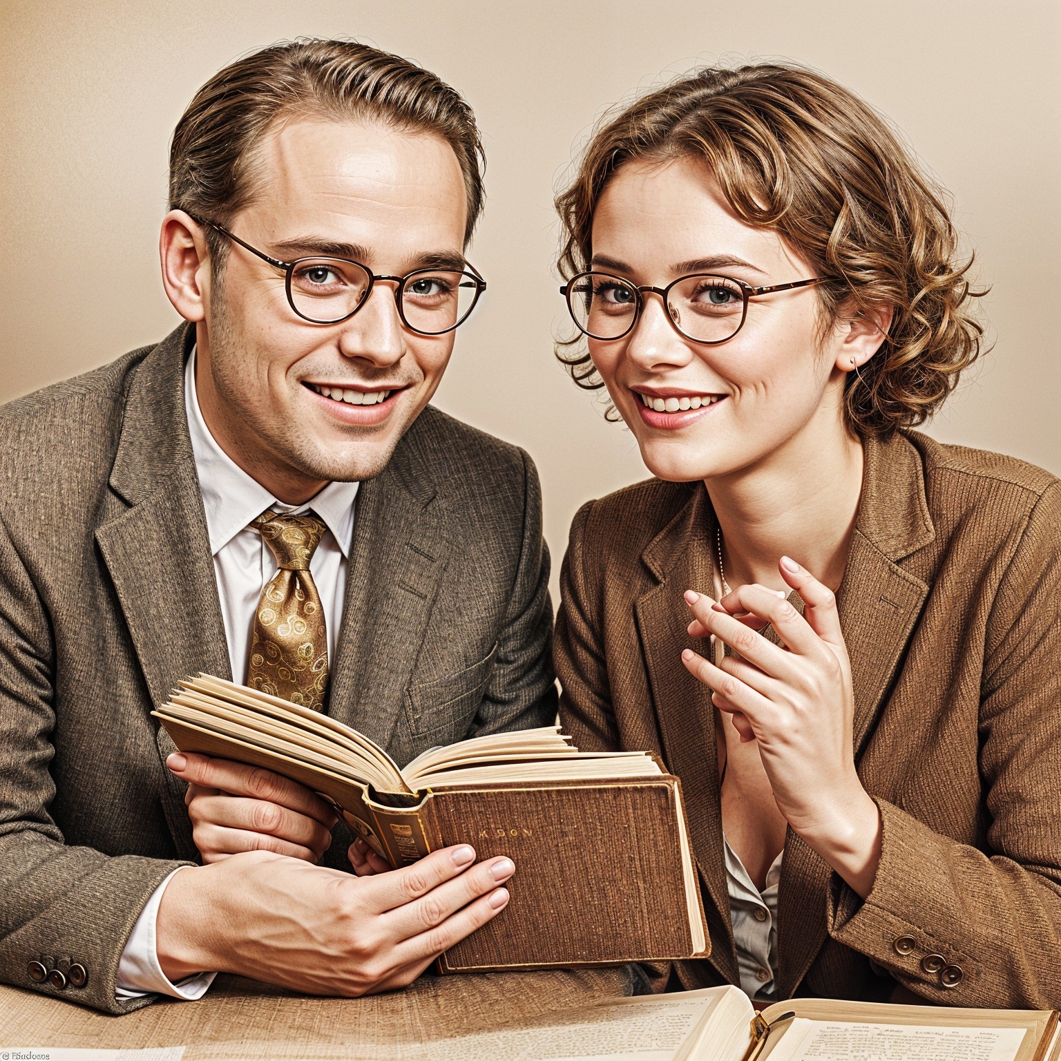 Stylish Couple Engaged in Scholarly Discussion
