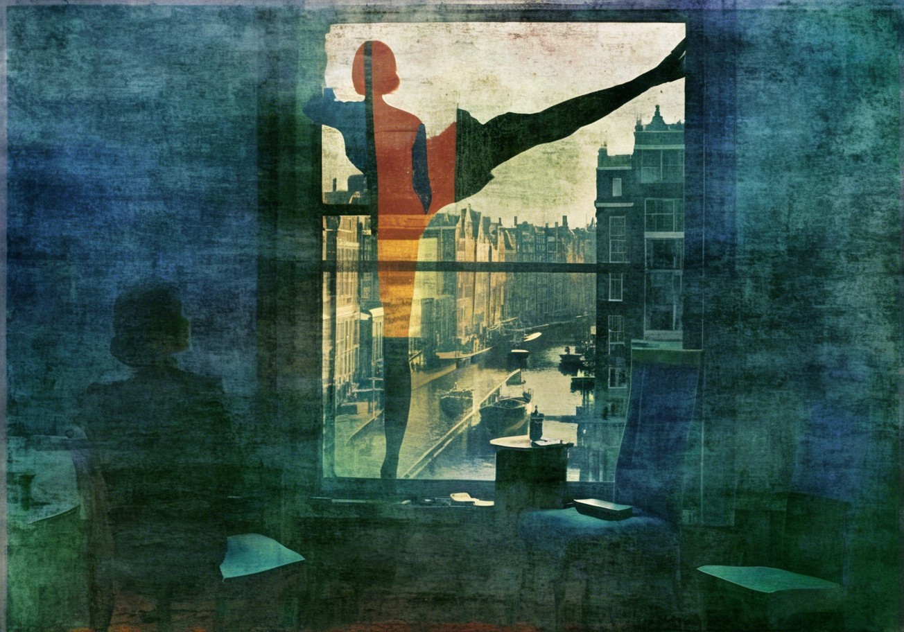Silhouette of Dancer Against Scenic Canal View