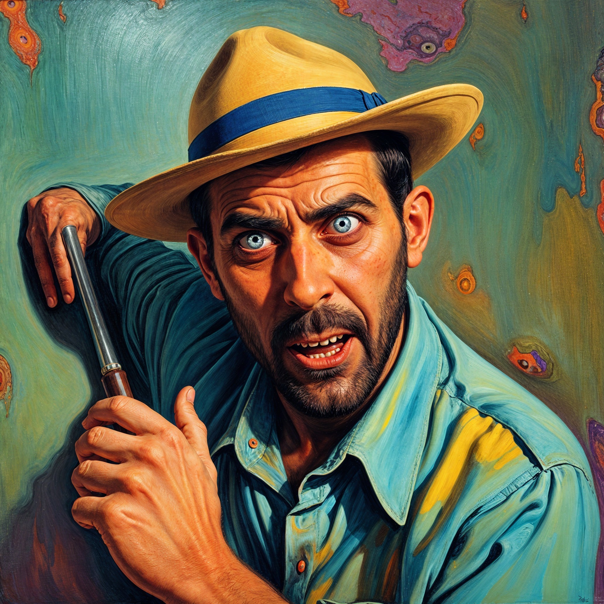 Dramatic Portrait of a Man with Firearm and Colors