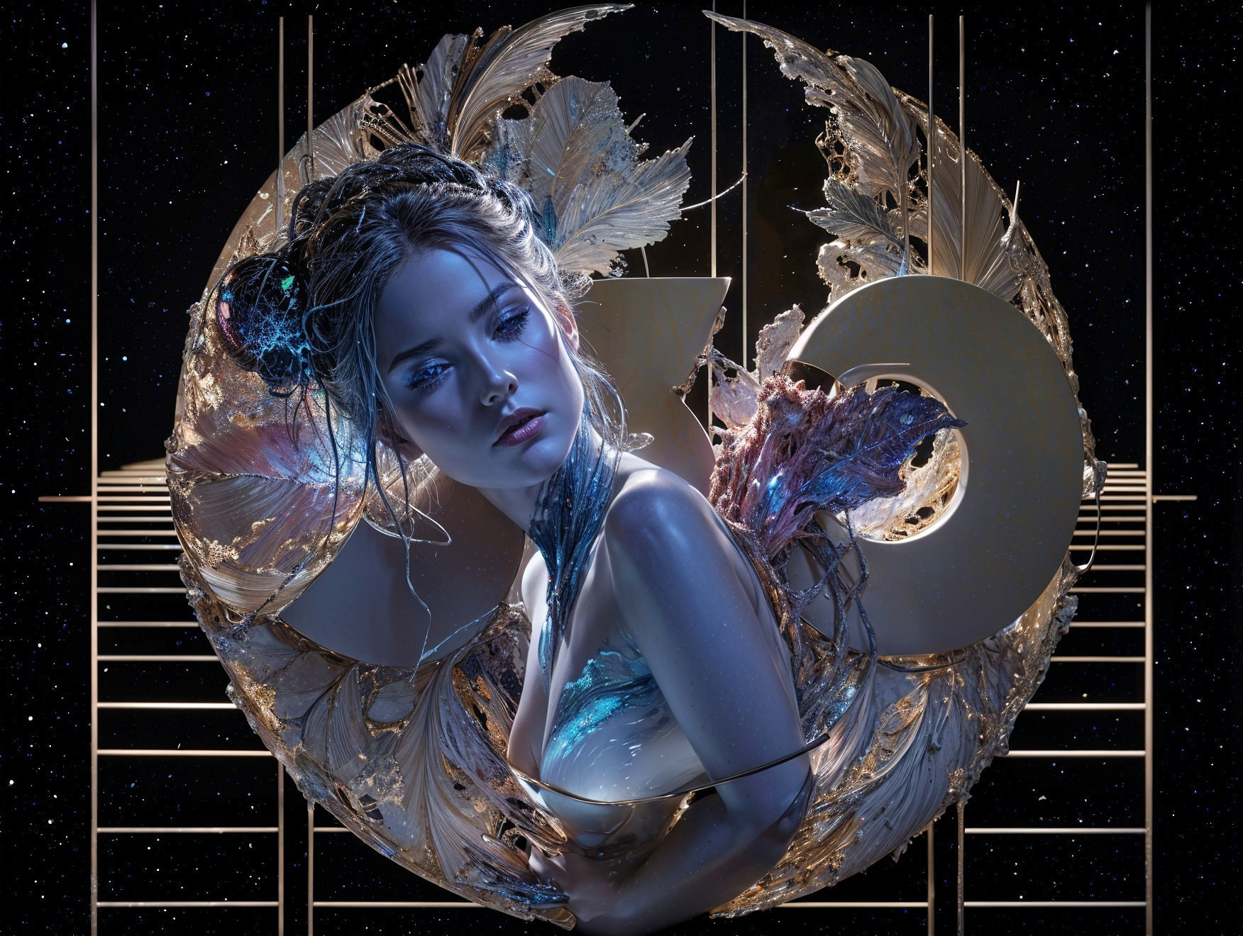 Digital Artwork of Serene Figure in Cosmic Space