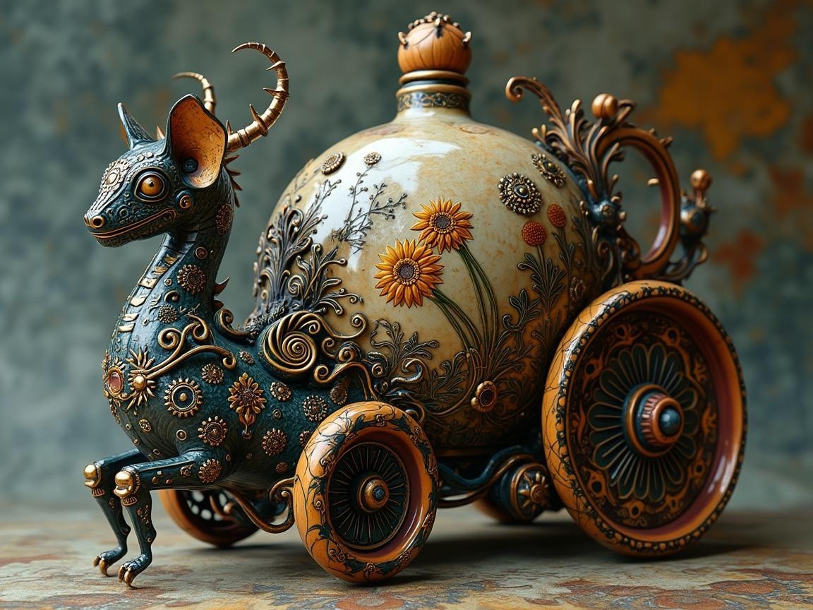 Whimsical Teapot Designed as a Decorative Cart