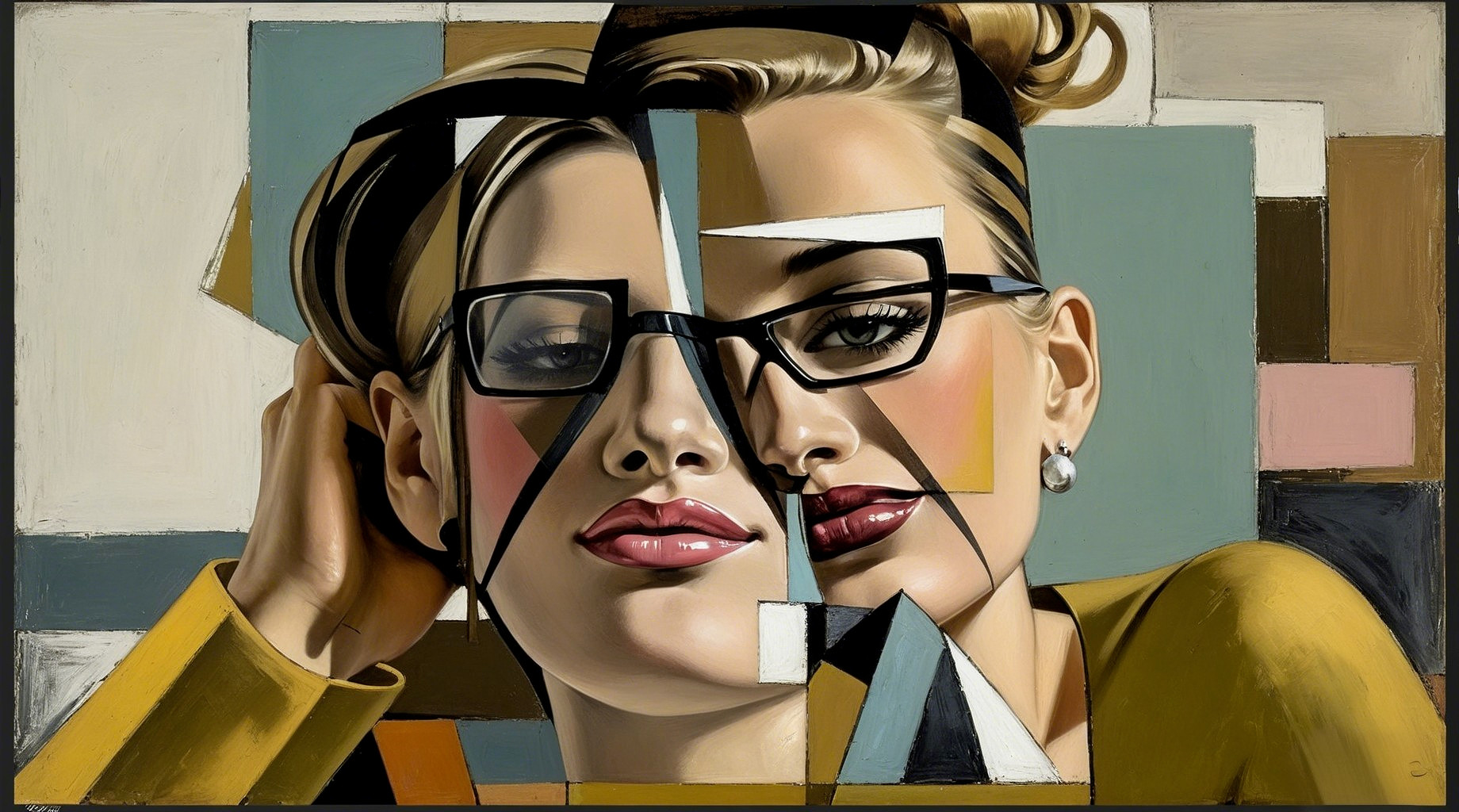 Stylized Geometric Portrait of a Woman with Bold Colors