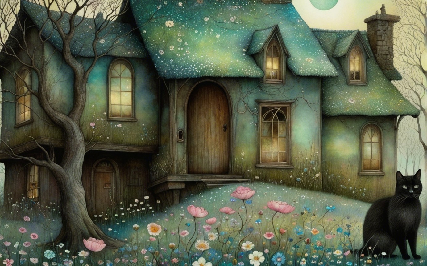 Enchanting Cottage Surrounded by Colorful Flowers