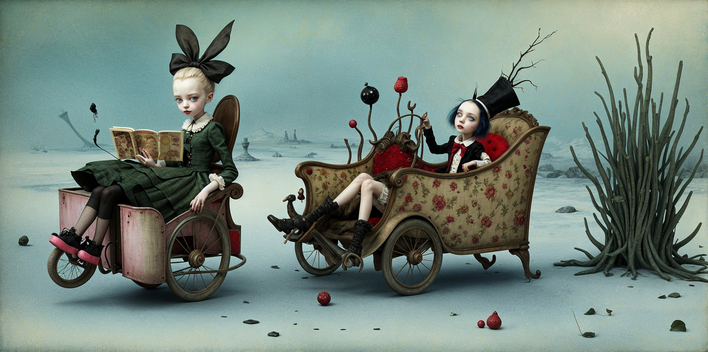 Intricately Designed Dolls in Whimsical Carts