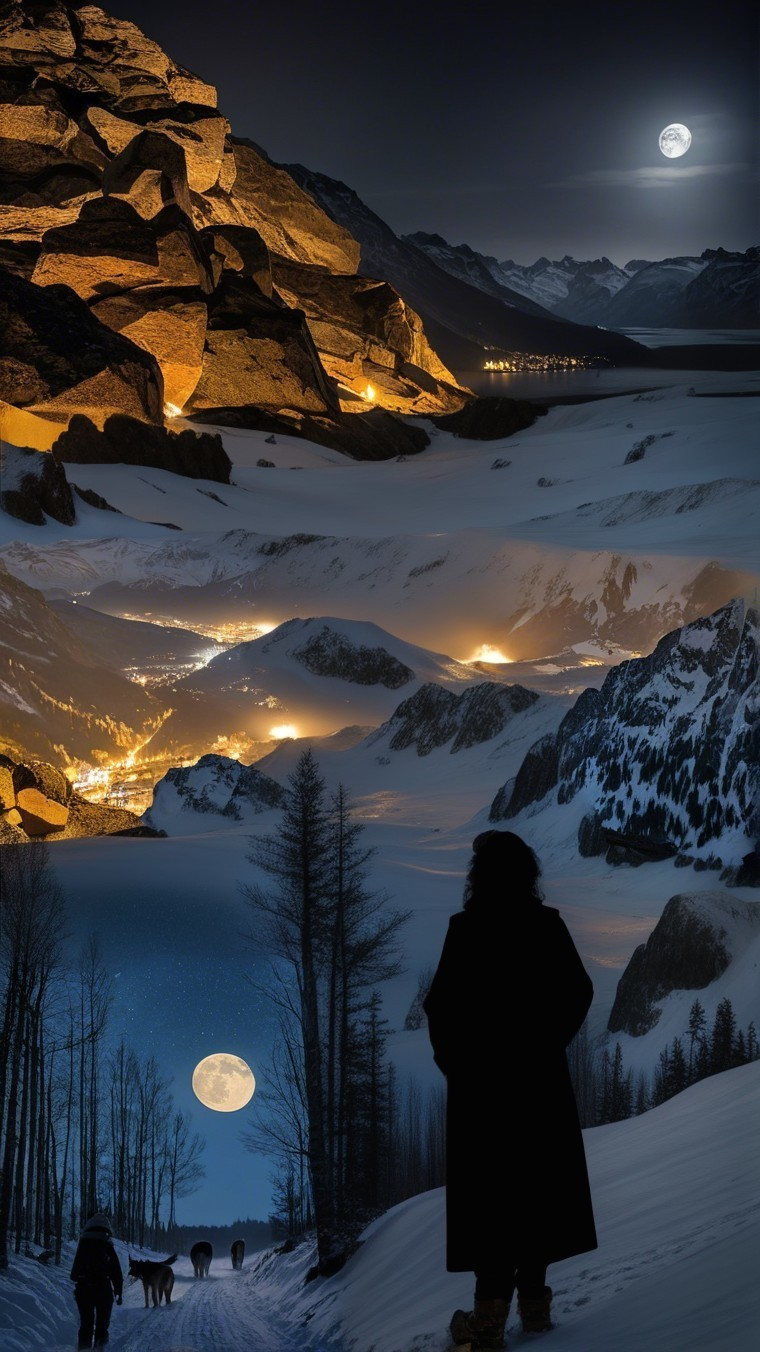 Moonlit Mountain Landscapes with Serene Valley Scene