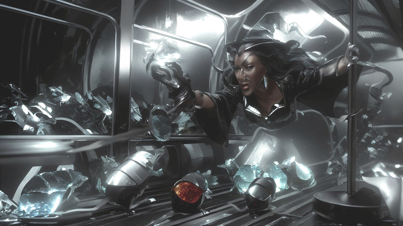 Futuristic Scene with Powerful Figure in Dramatic Lighting