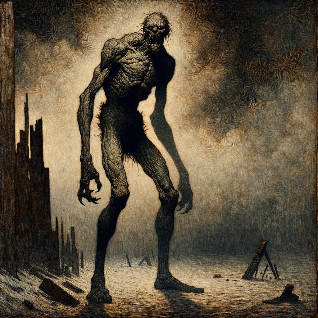 Skeletal Creature in a Desolate Landscape Scene