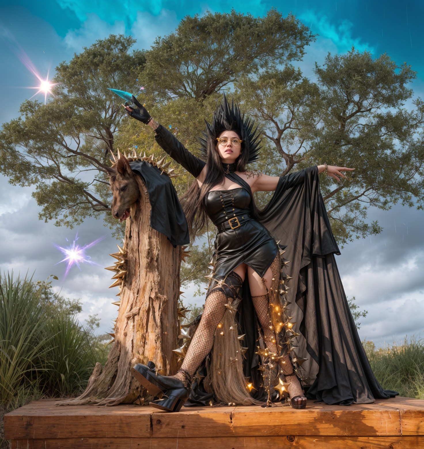 Dramatic Figure with Spiked Outfit and Glowing Weapon