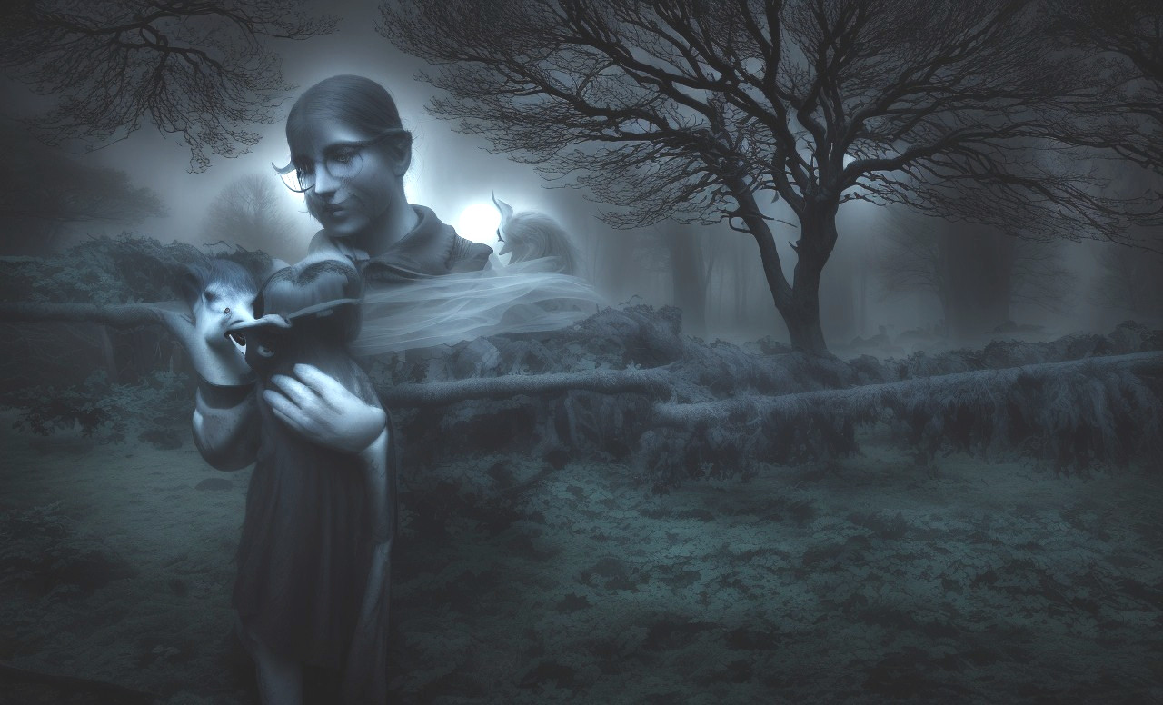 Ethereal Child in a Misty Forest Scene