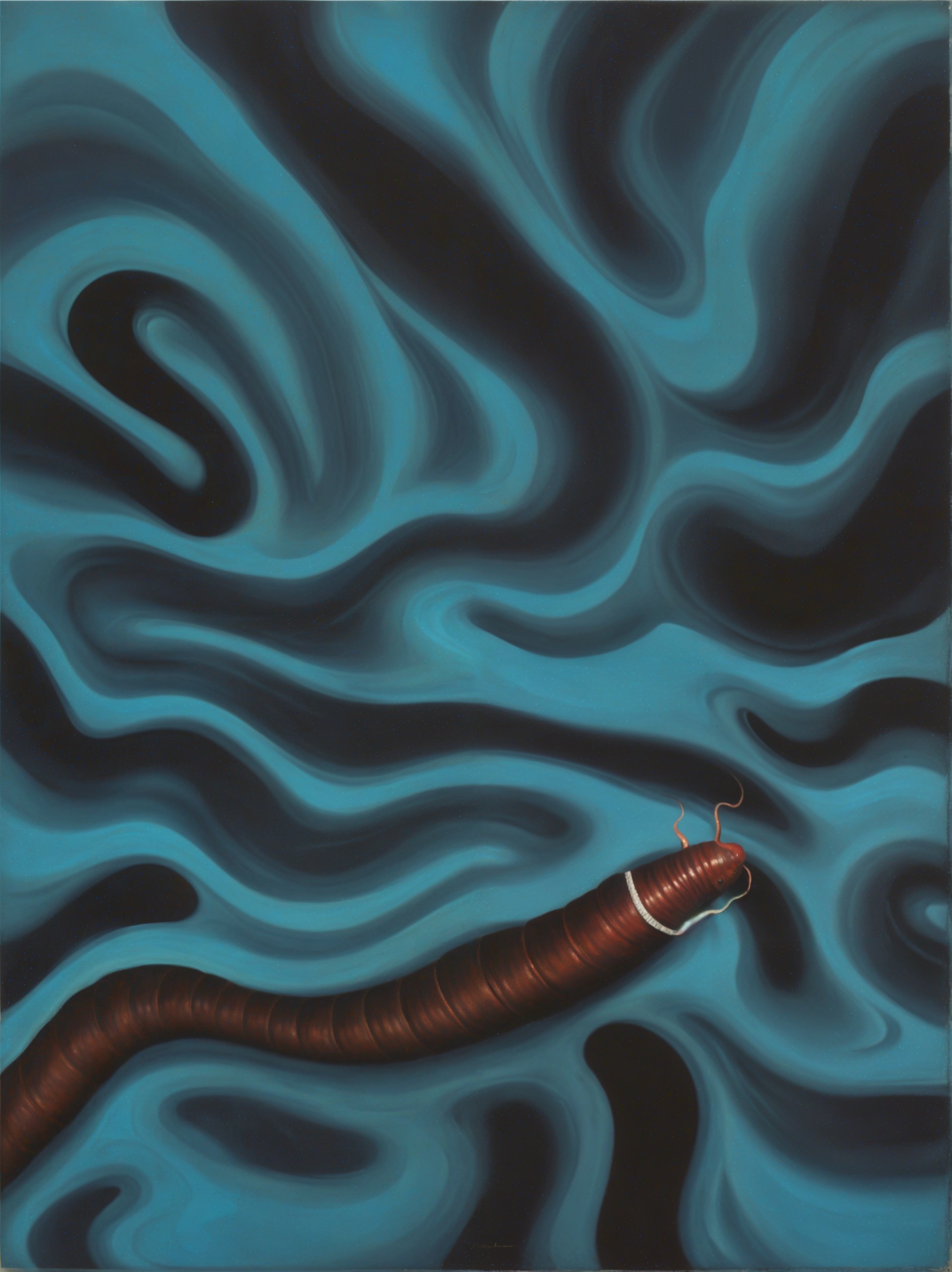 Surreal Artwork of a Worm in Abstract Blue Background
