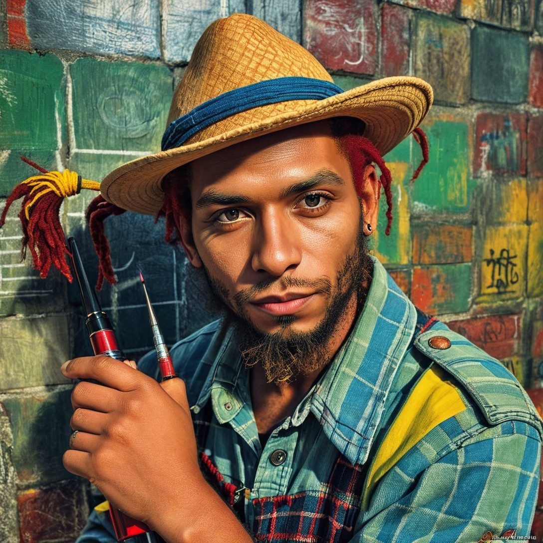 Stylish Individual with Red Dreadlocks and Graffiti Wall