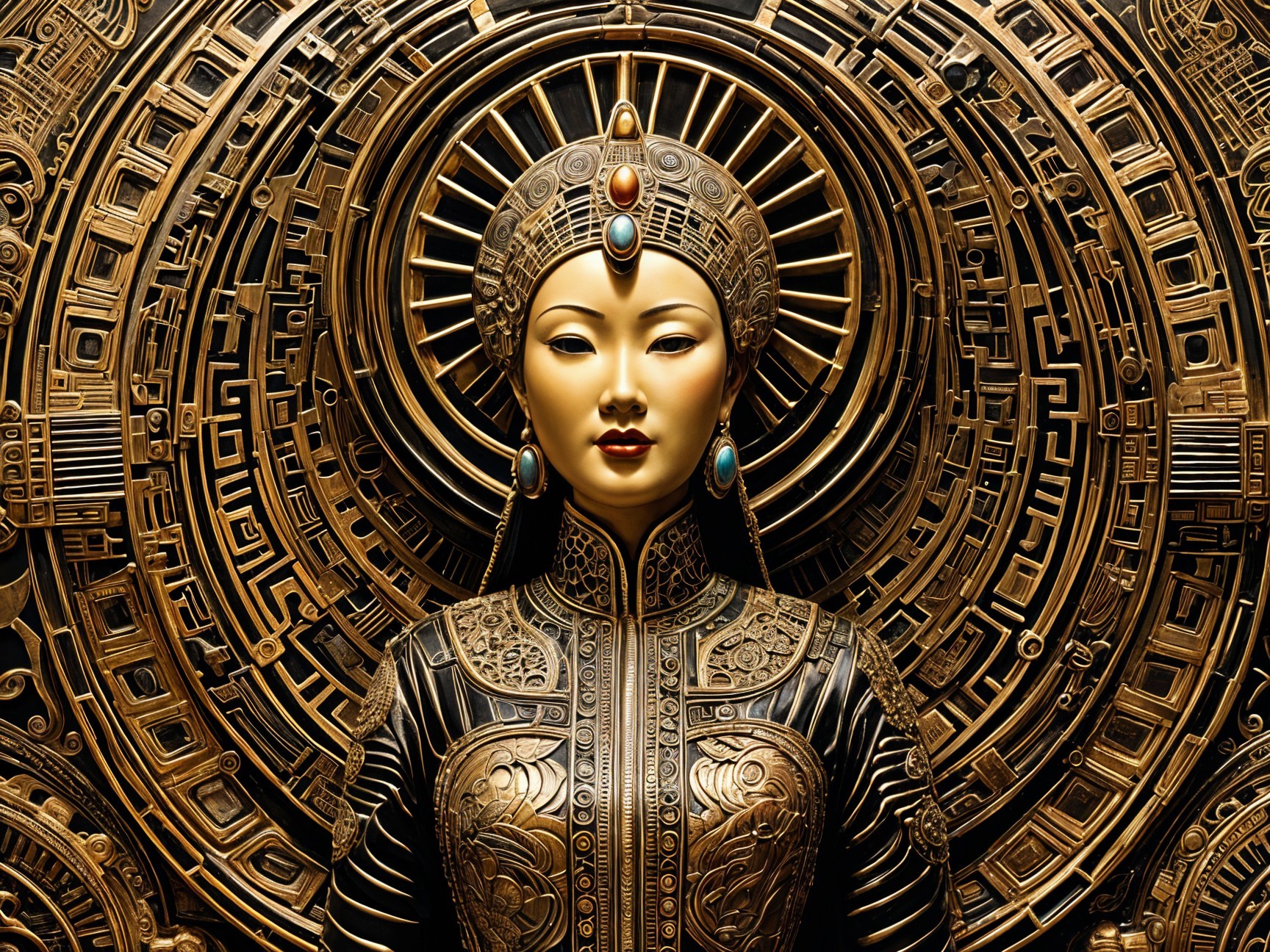 Intricately Designed Sculpture of a Woman with Patterns
