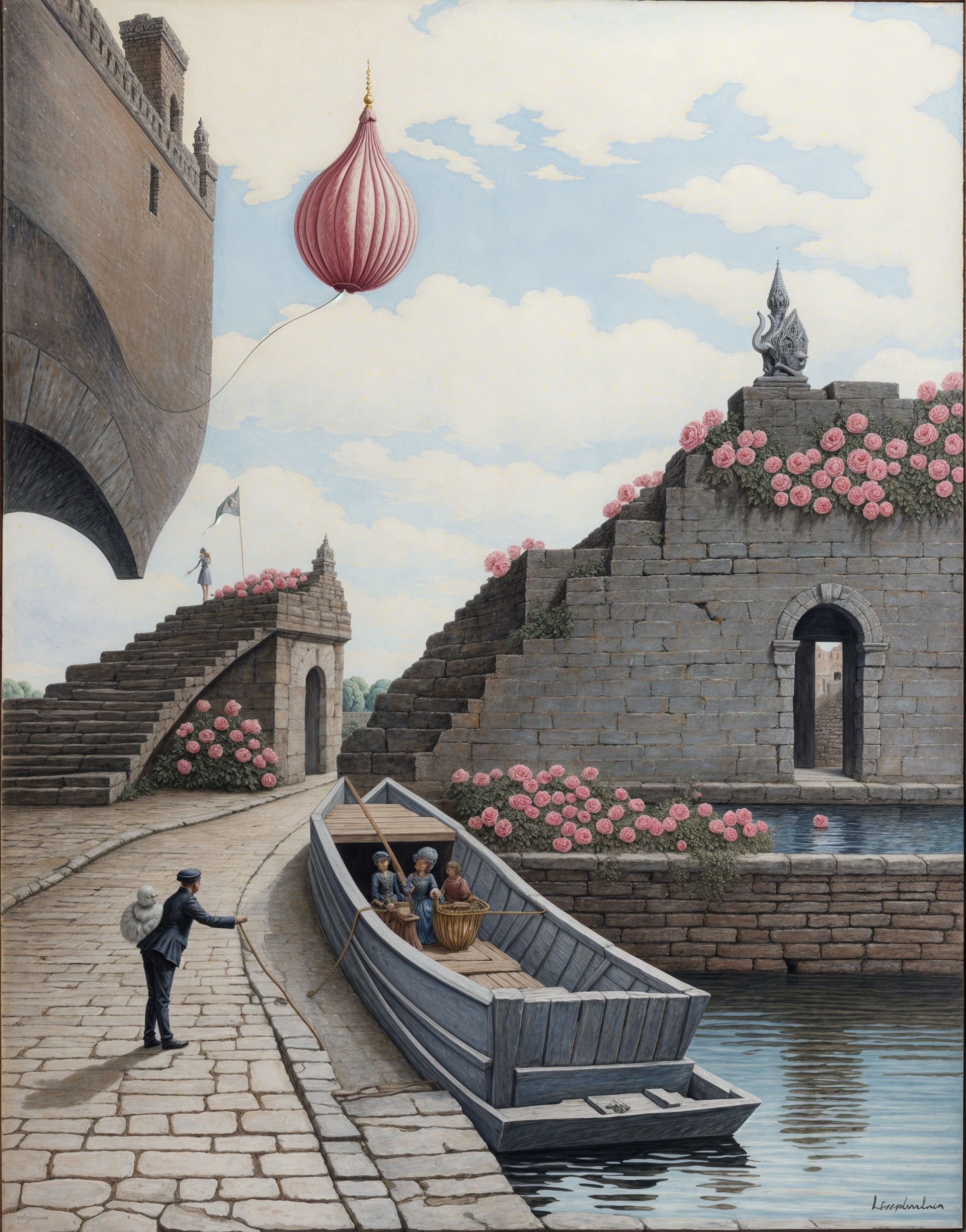 Boat by Rose-Adorned Wall