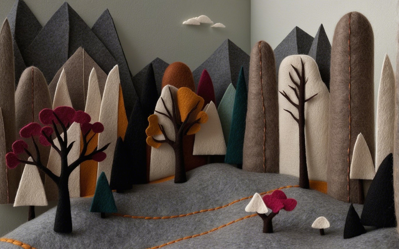 Whimsical Felt Landscape with Autumn Colors and Trees