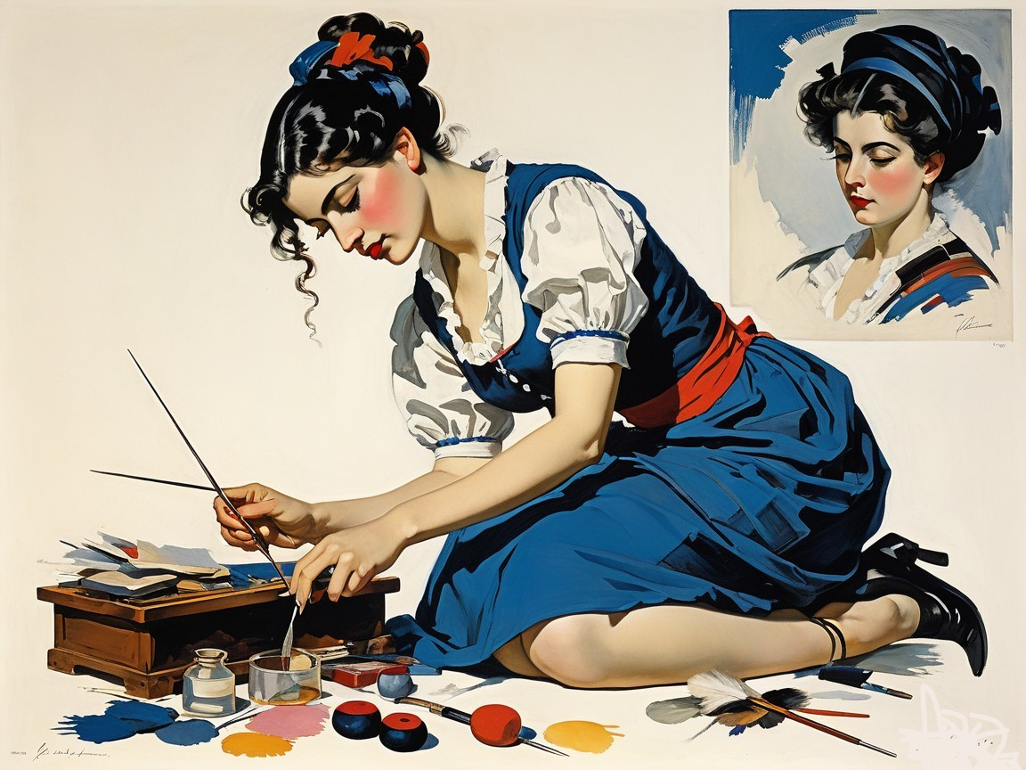 Woman Mixing Paint Surrounded by Art Supplies