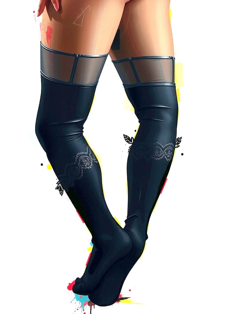 Black Thigh-High Stockings with Lace and Colorful Background