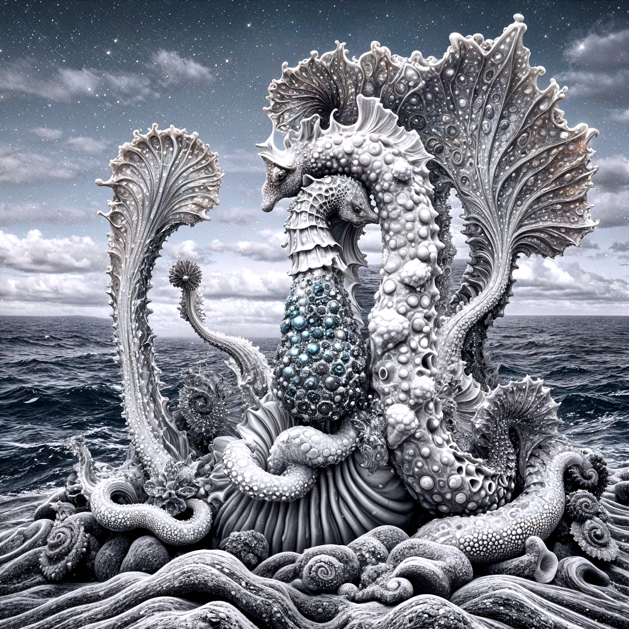 Surreal Underwater Scene with Intricate Sea Creature Sculpture