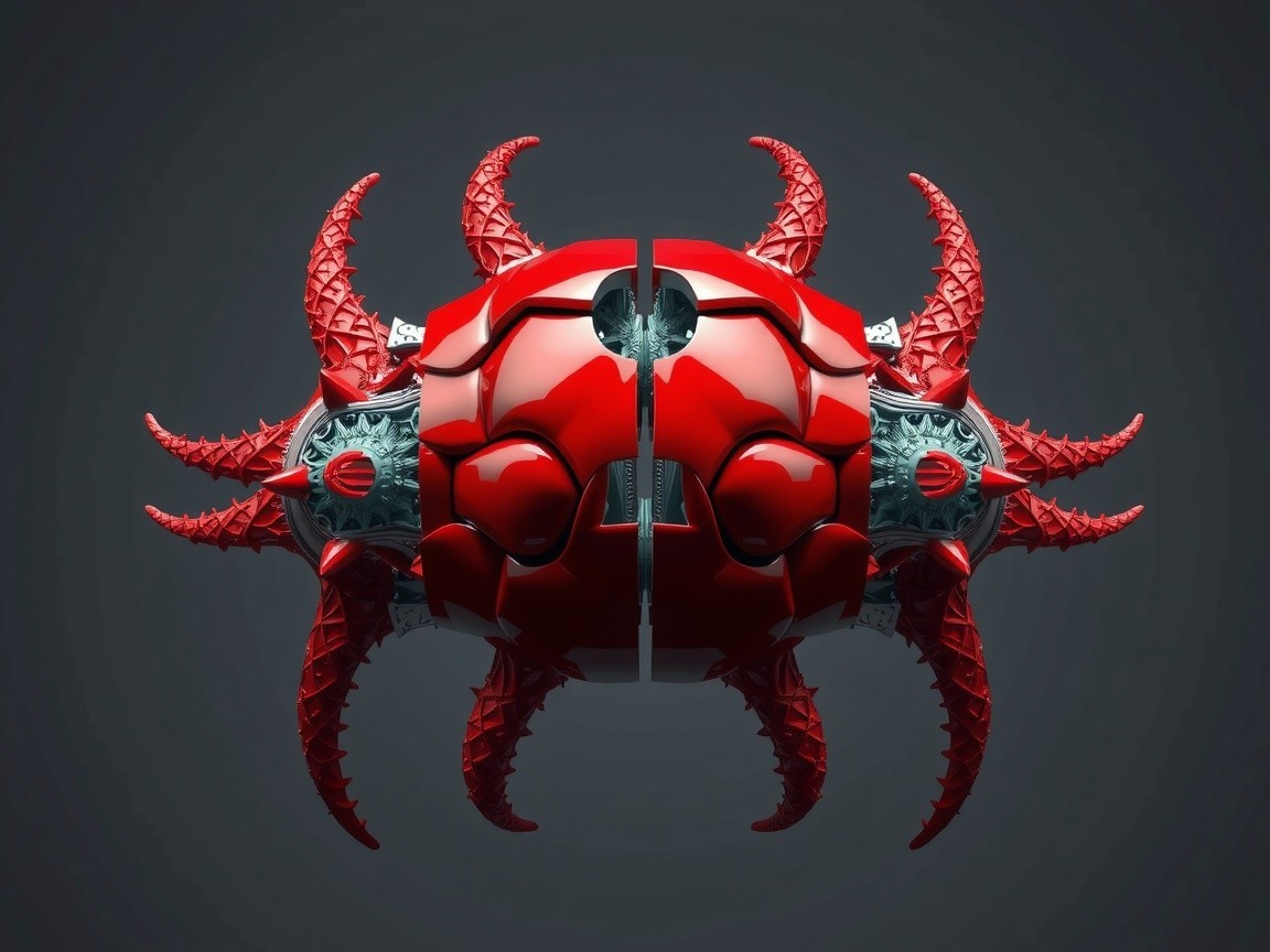 Futuristic Red Spherical Robot with Metallic Accents