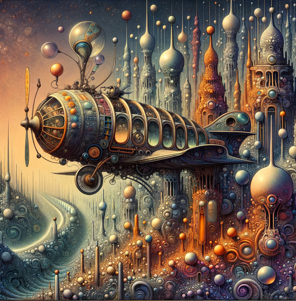 Whimsical Airship in a Surreal, Vibrant Landscape