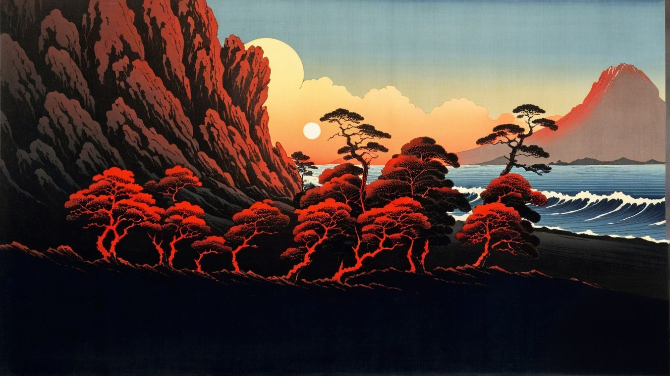 Sunset Landscape with Cliffs and Vibrant Colors