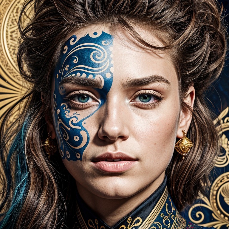 Close-Up of Woman with Blue Body Paint and Dress