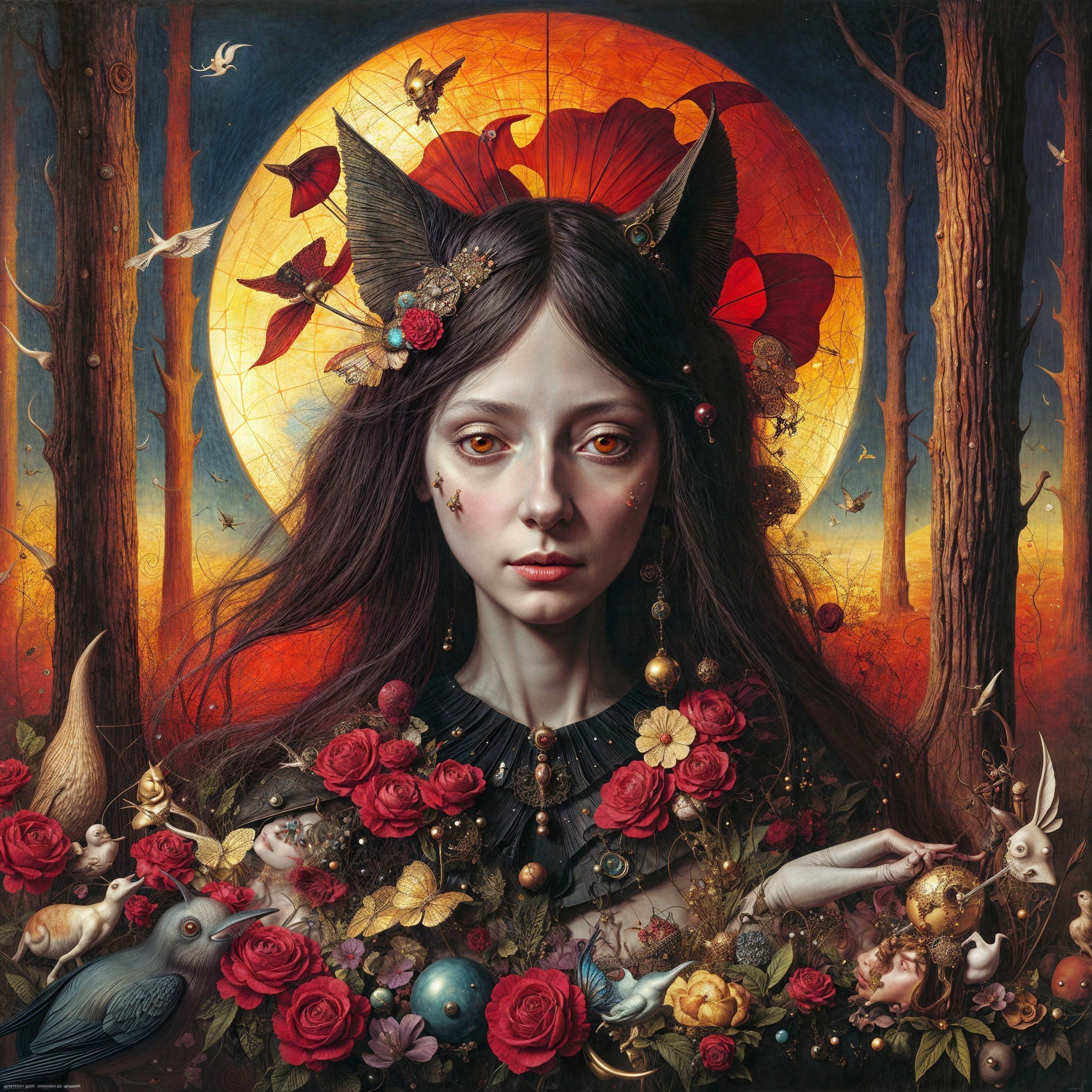 Mystical Figure Surrounded by Nature and Animals