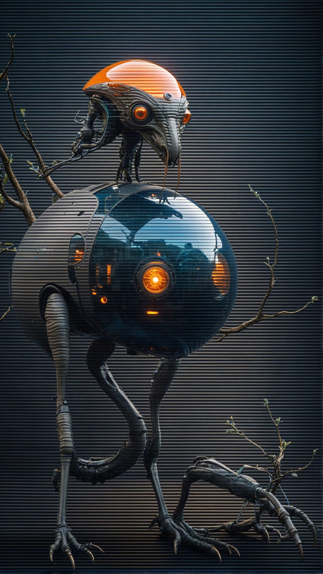 Futuristic Robotic Bird with Metallic Features and Circuitry