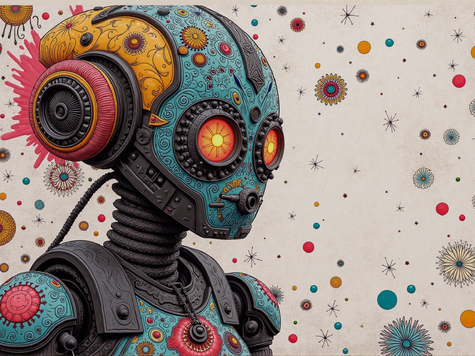 Colorful Intricately Designed Robot with Expressive Eyes