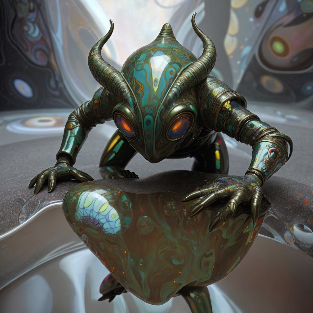 Bioluminescent Alien with Heart-Shaped Organ Displayed